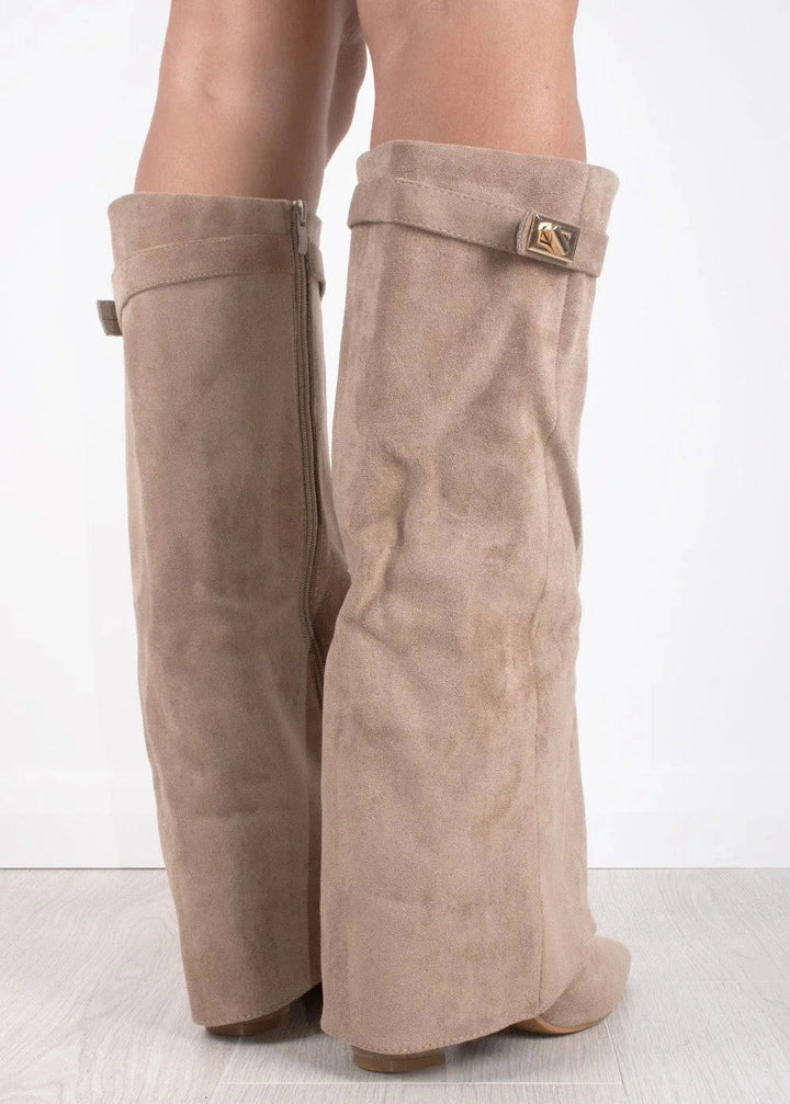 Rosalind | Women's Knee High Boots Suede-Look Pointed Toe Block Heel