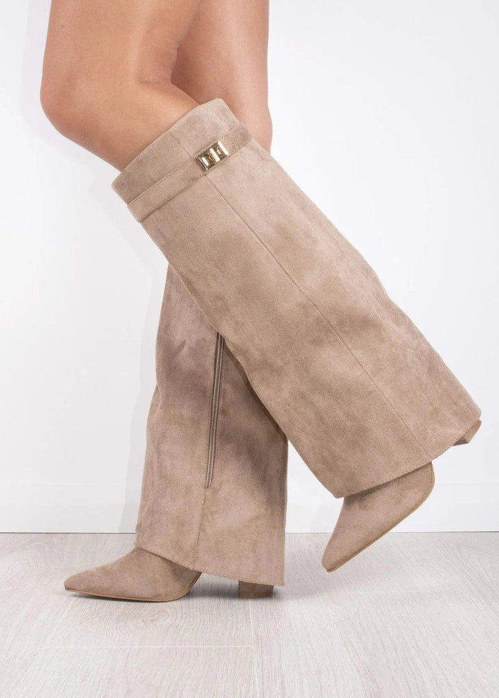 Rosalind | Women's Knee High Boots Suede-Look Pointed Toe Block Heel