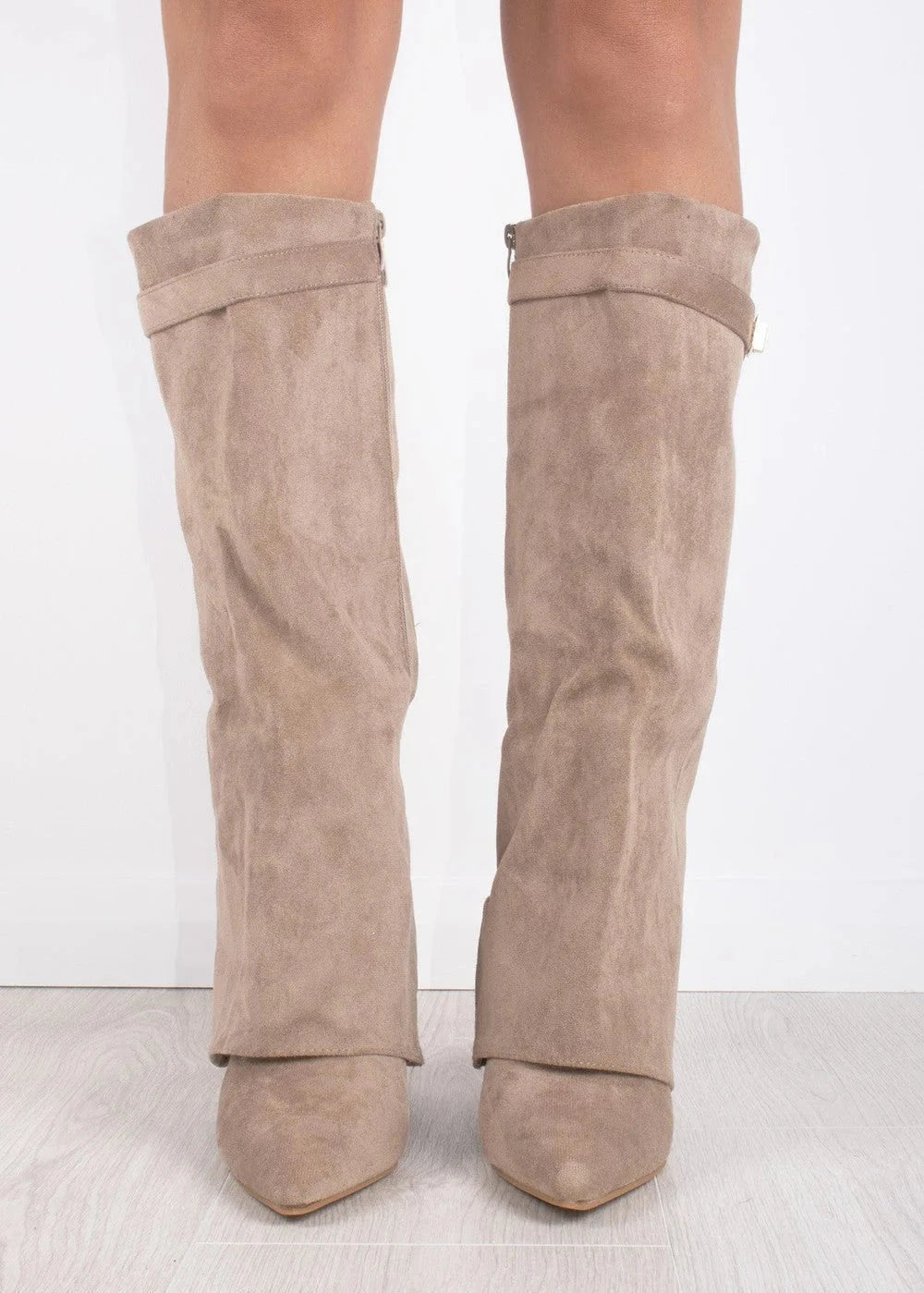 Rosalind | Women's Knee High Boots Suede-Look Pointed Toe Block Heel