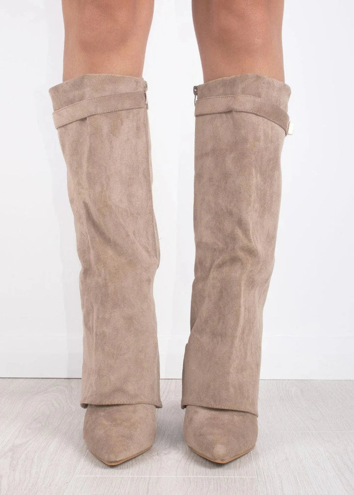 Rosalind | Women's Knee High Boots Suede-Look Pointed Toe Block Heel