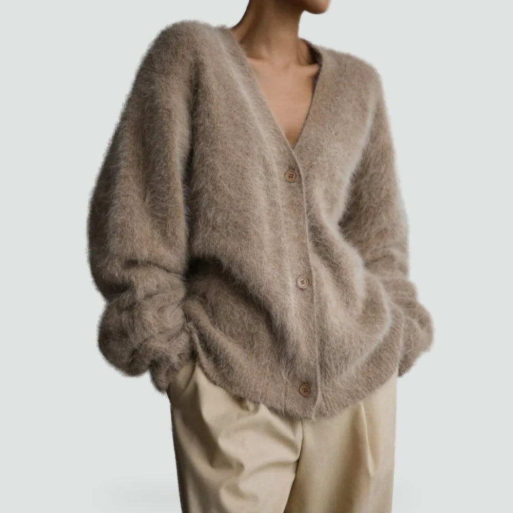 Verity | Women's Fluffy Cashmere Blend Cardigan V-Neck Button-Up