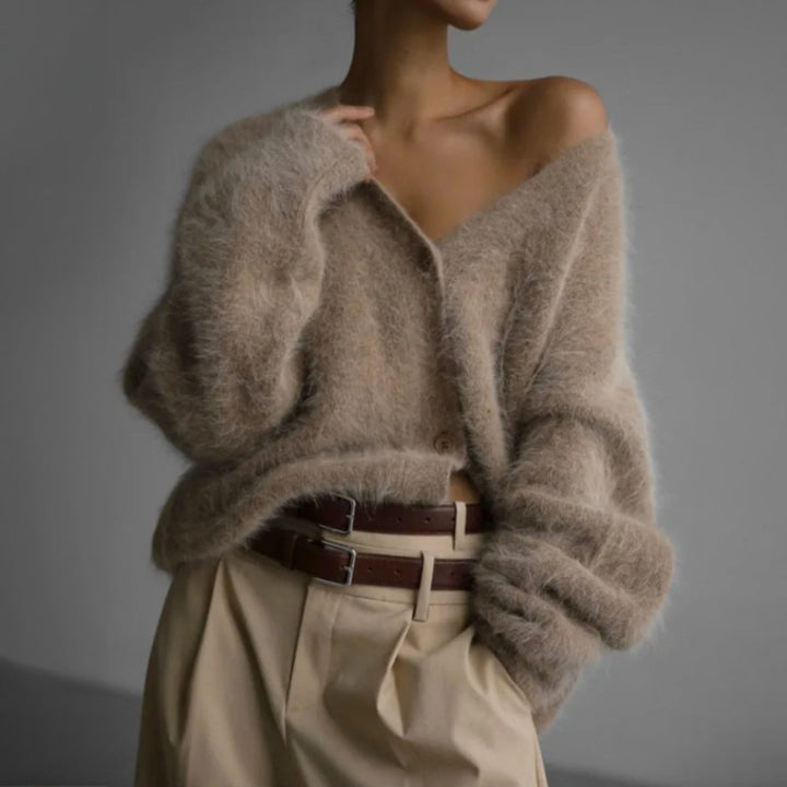 Verity | Women's Fluffy Cashmere Blend Cardigan V-Neck Button-Up