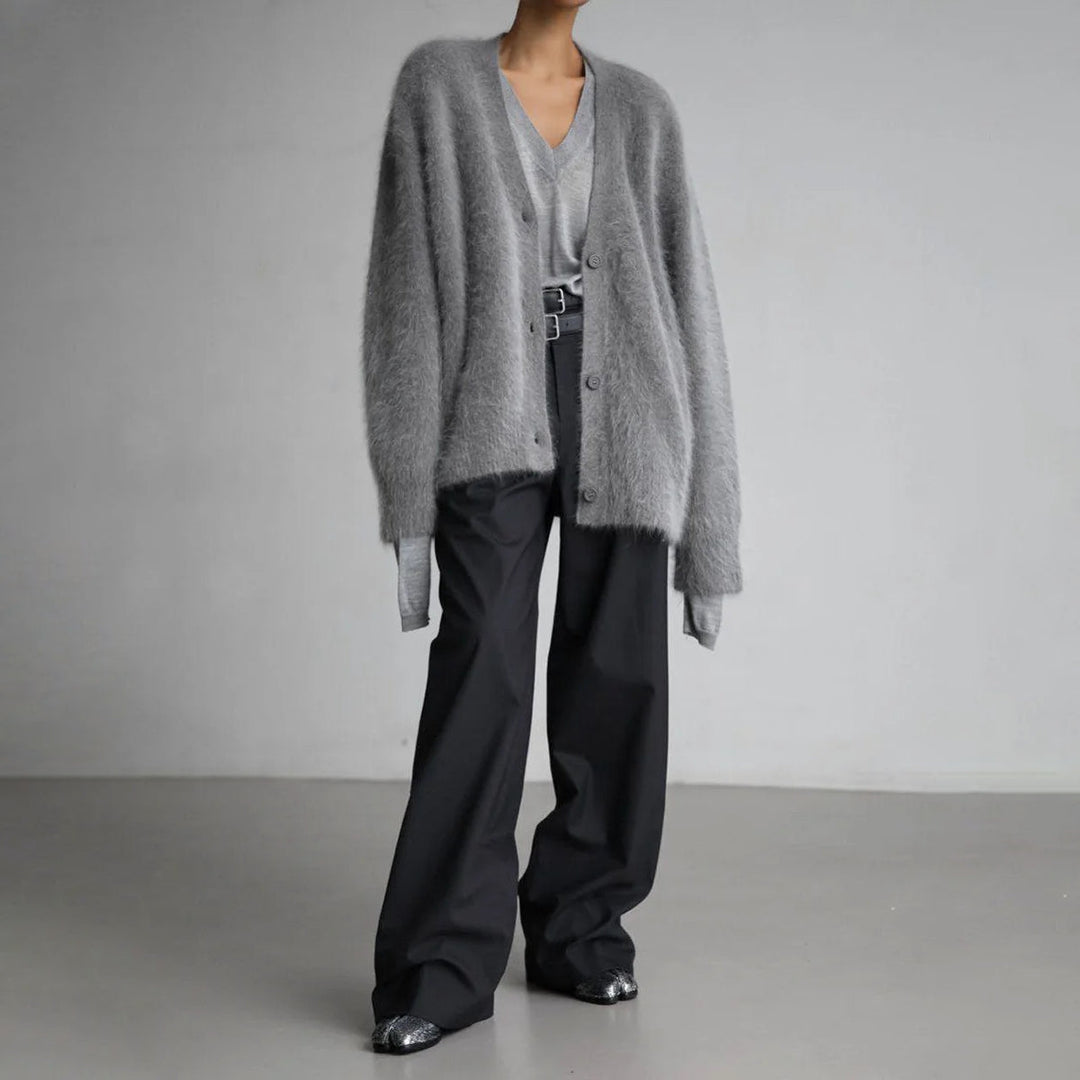 Verity | Women's Fluffy Cashmere Blend Cardigan V-Neck Button-Up