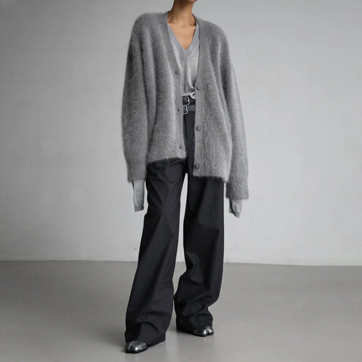 Verity | Women's Fluffy Cashmere Blend Cardigan V-Neck Button-Up