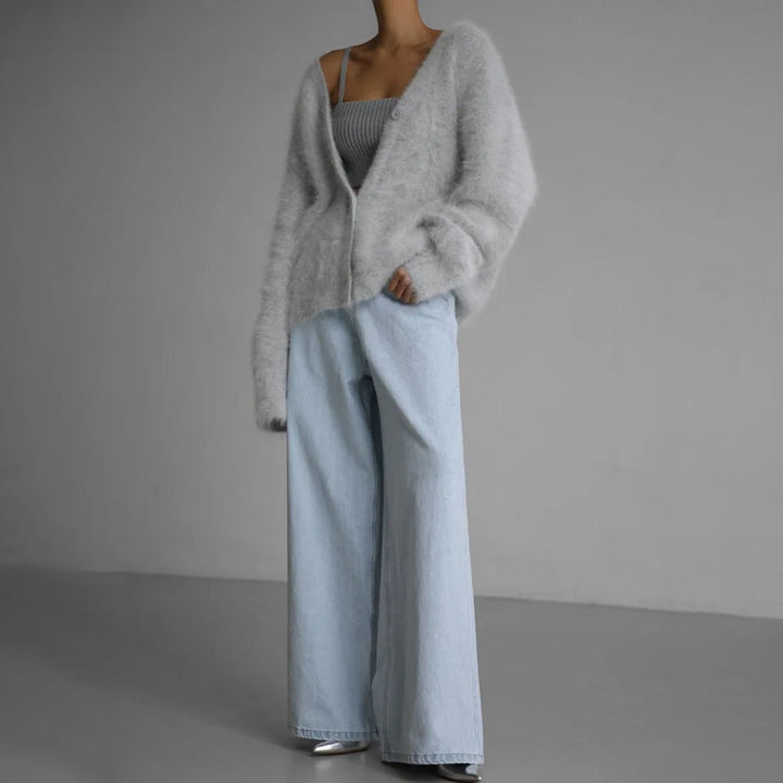 Verity | Women's Fluffy Cashmere Blend Cardigan V-Neck Button-Up