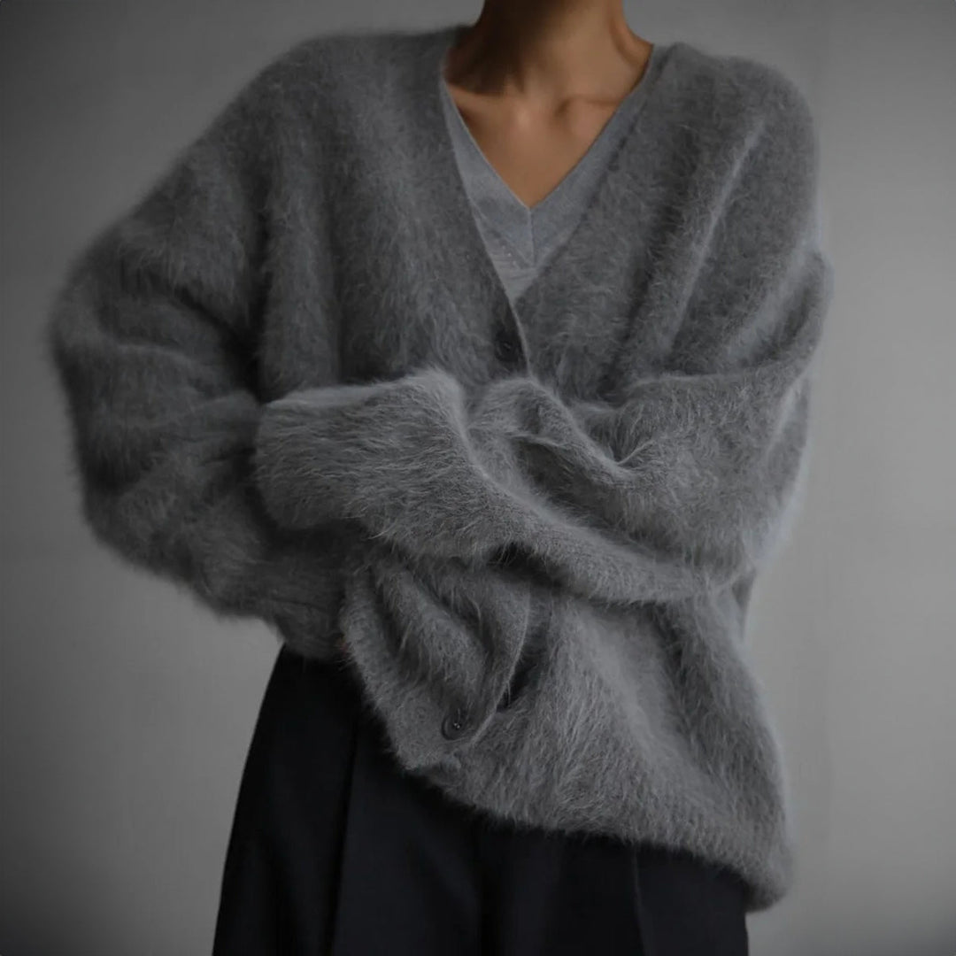 Verity | Women's Fluffy Cashmere Blend Cardigan V-Neck Button-Up