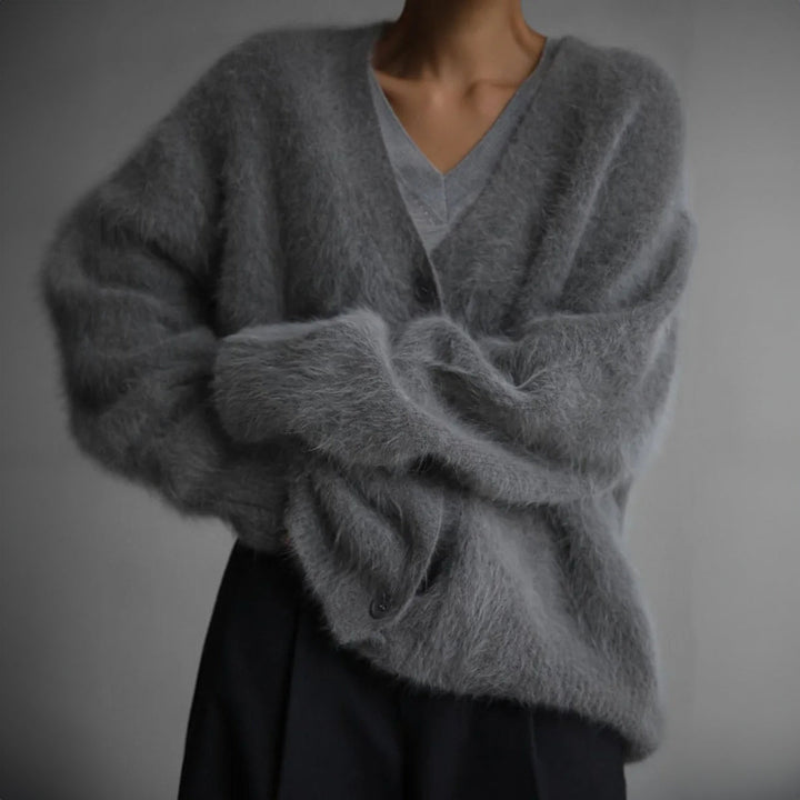 Verity | Women's Fluffy Cashmere Blend Cardigan V-Neck Button-Up