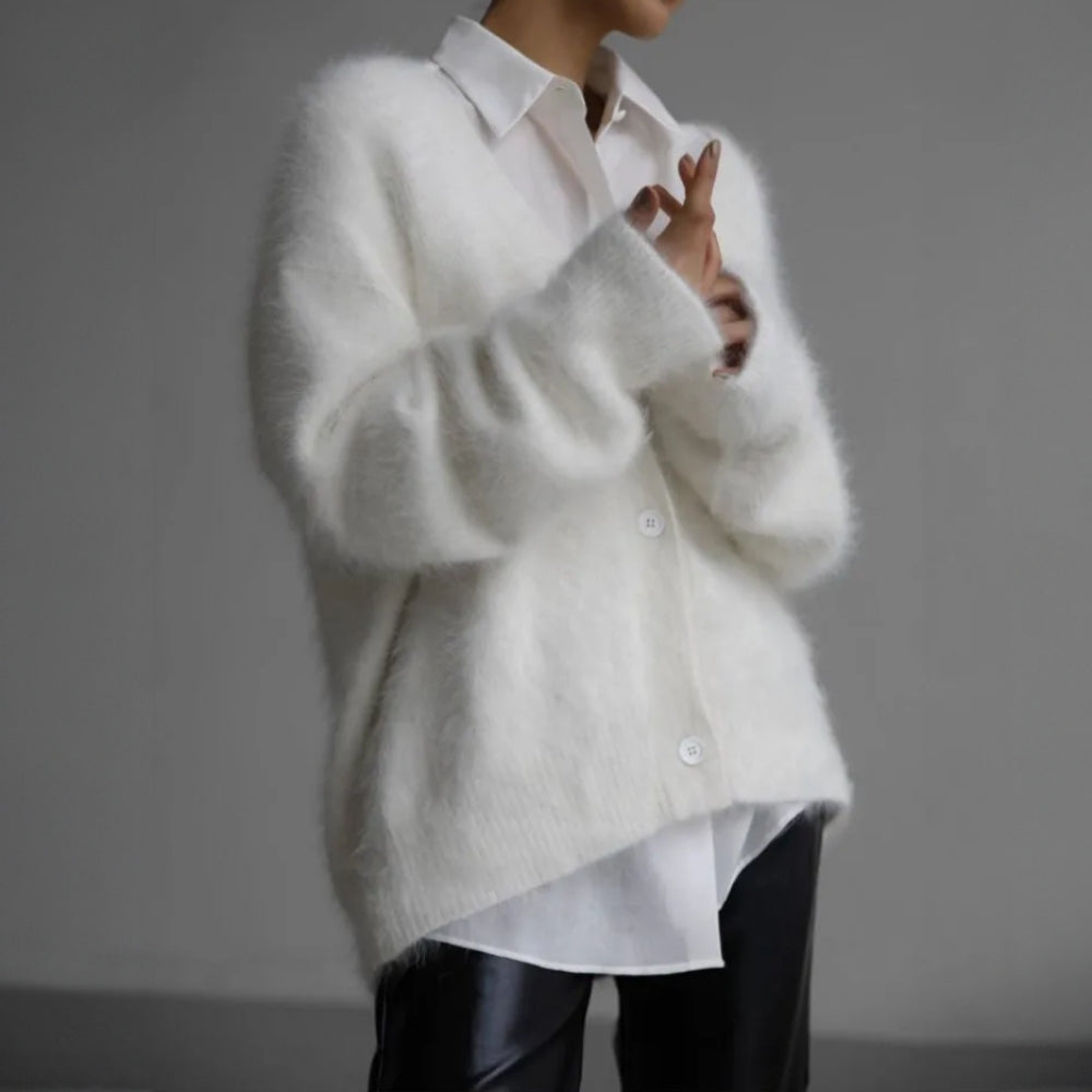 Verity | Women's Fluffy Cashmere Blend Cardigan V-Neck Button-Up
