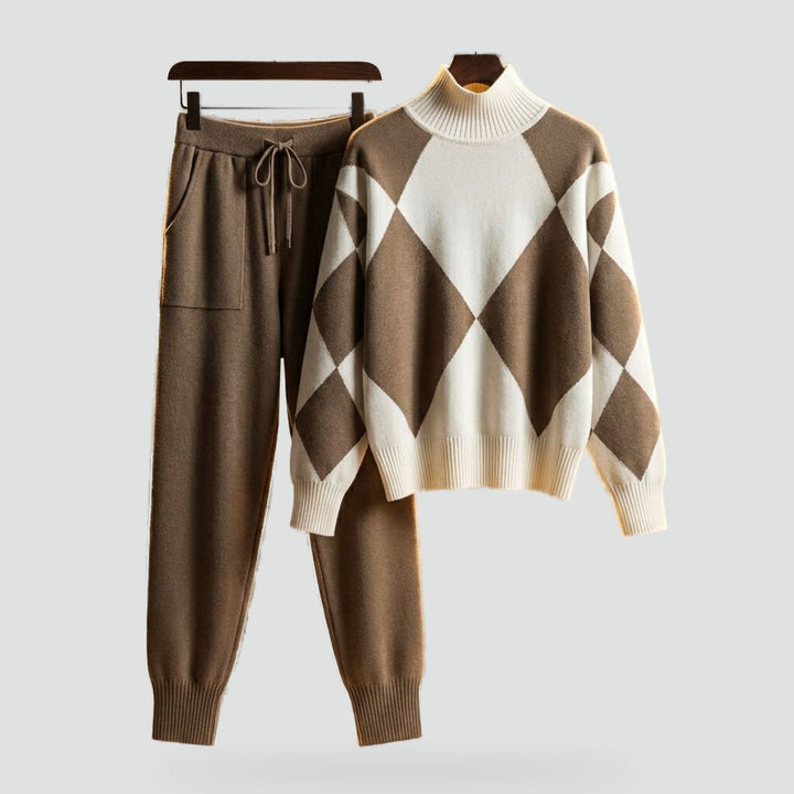 Lavinia | Women's Knitted Lounge Set Roll Neck Jumper and Trousers