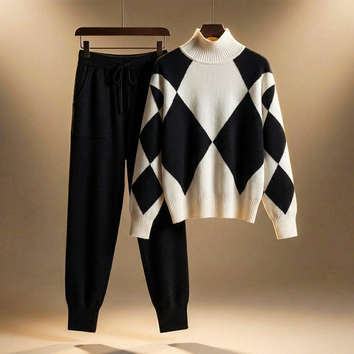 Lavinia | Women's Knitted Lounge Set Roll Neck Jumper and Trousers