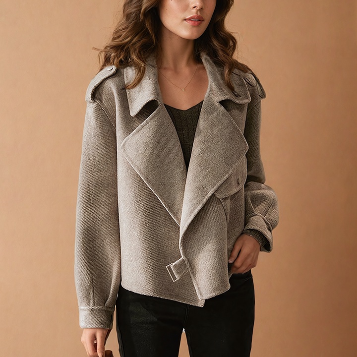 Rosalind | Women's Cropped Wool Jacket Wide Lapels Zip Front