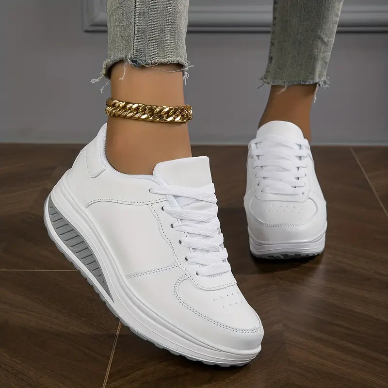 Charlotte | Women's Lace-Up Wedge Trainers Round Toe Cushioned Sole