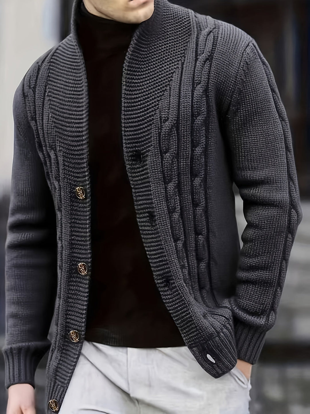 Donovan | Men's Cable Knit Cardigan Button Front Long Sleeve