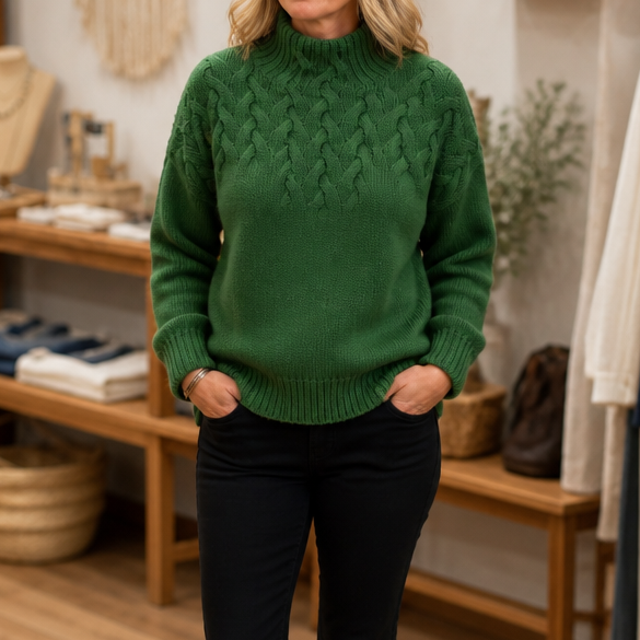 Elina | Women's Cable Knit High Neck Jumper Slim Fit