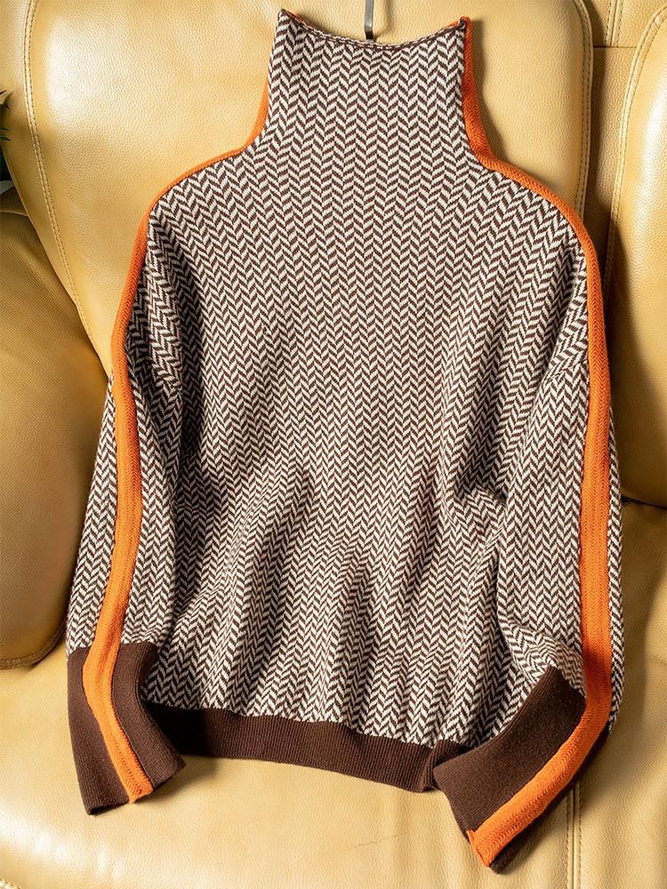 Carlotta | Women's Oversized Roll Neck Jumper Striped Knitted