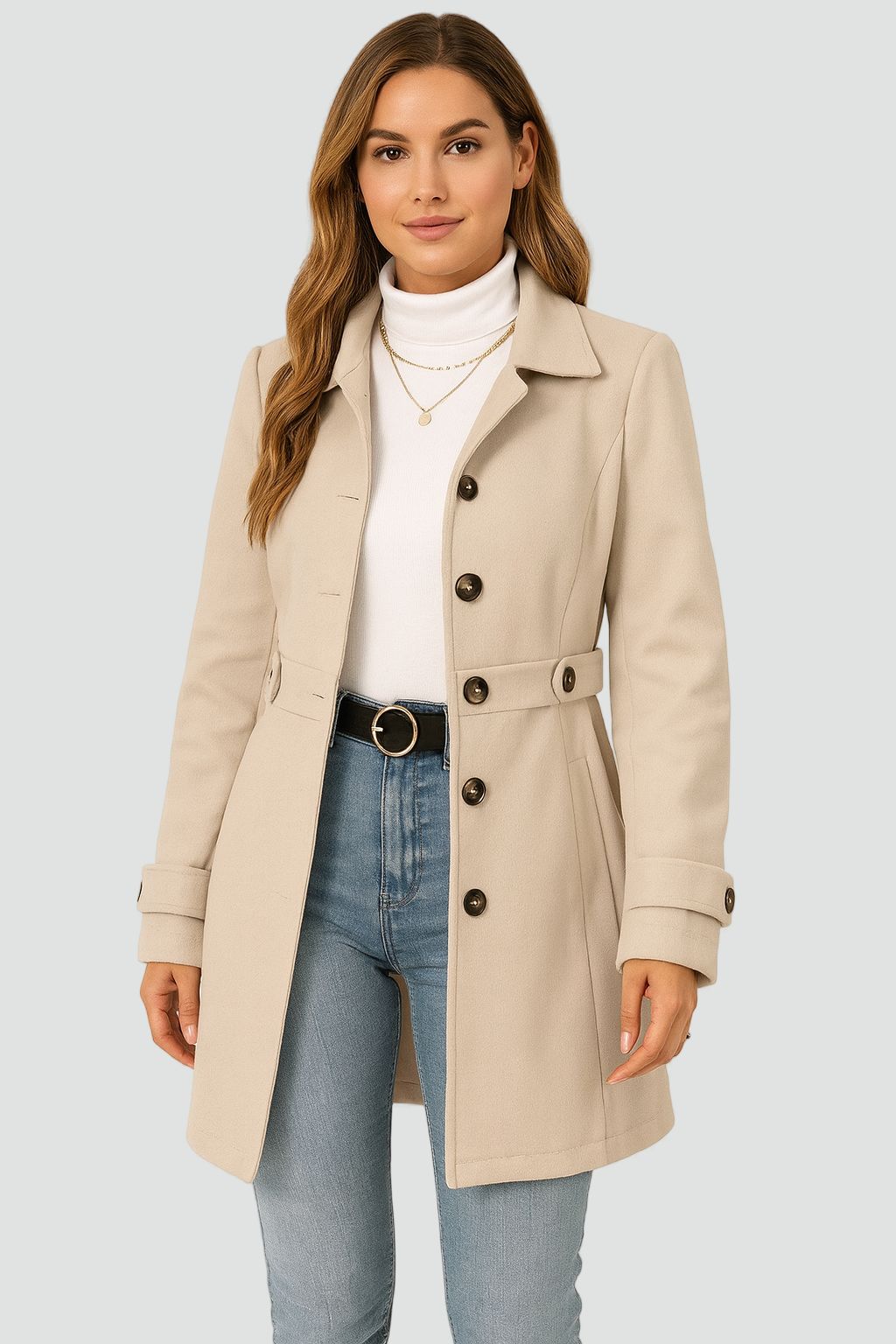 Esme | Women's Belted Trench Coat Double-Breasted Lapel Collar
