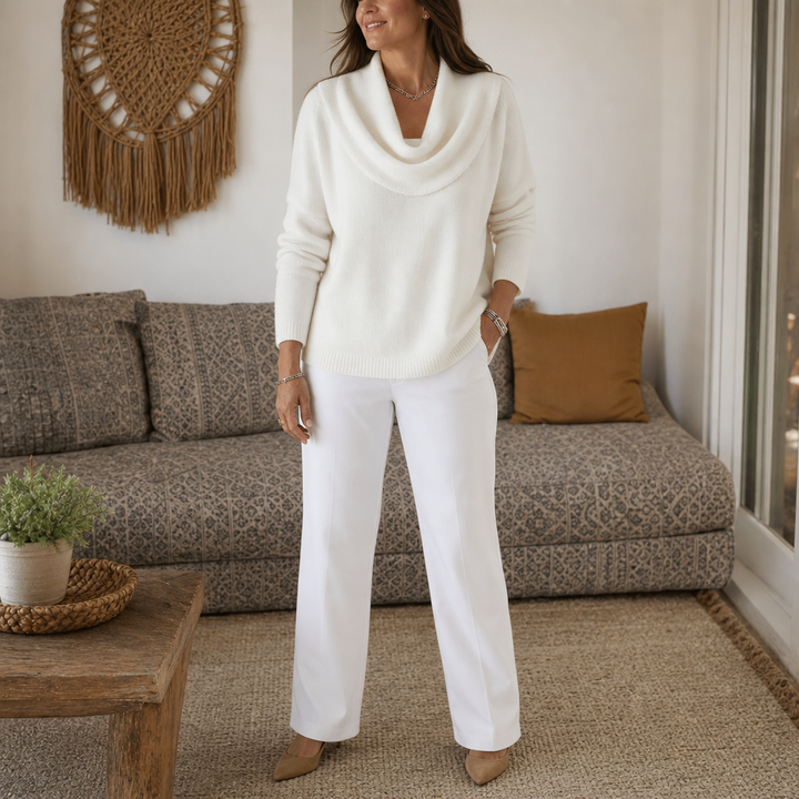 Isabelle | Women's Cowl Neck Knitted Jumper Draped Neckline Stretch