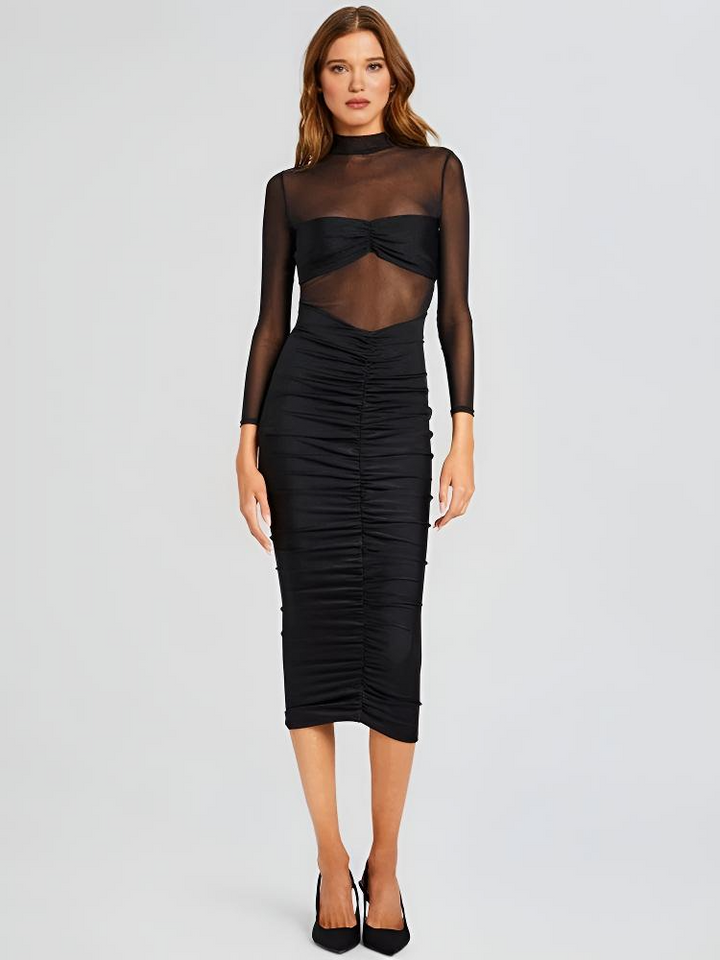 Selene Sheer Mesh Bodycon Midi Dress