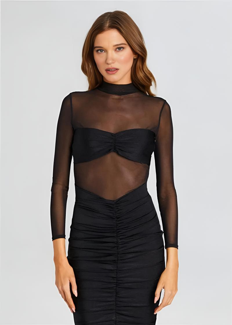 Selene Sheer Mesh Bodycon Midi Dress