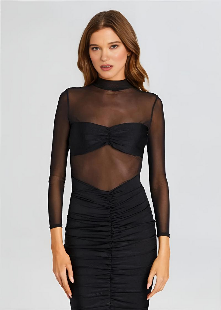 Selene Sheer Mesh Bodycon Midi Dress