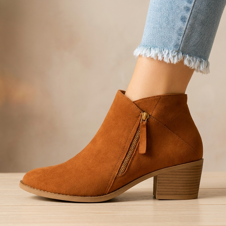 Imogen | Women's Block Heel Ankle Boots Side Zip Pointed Toe