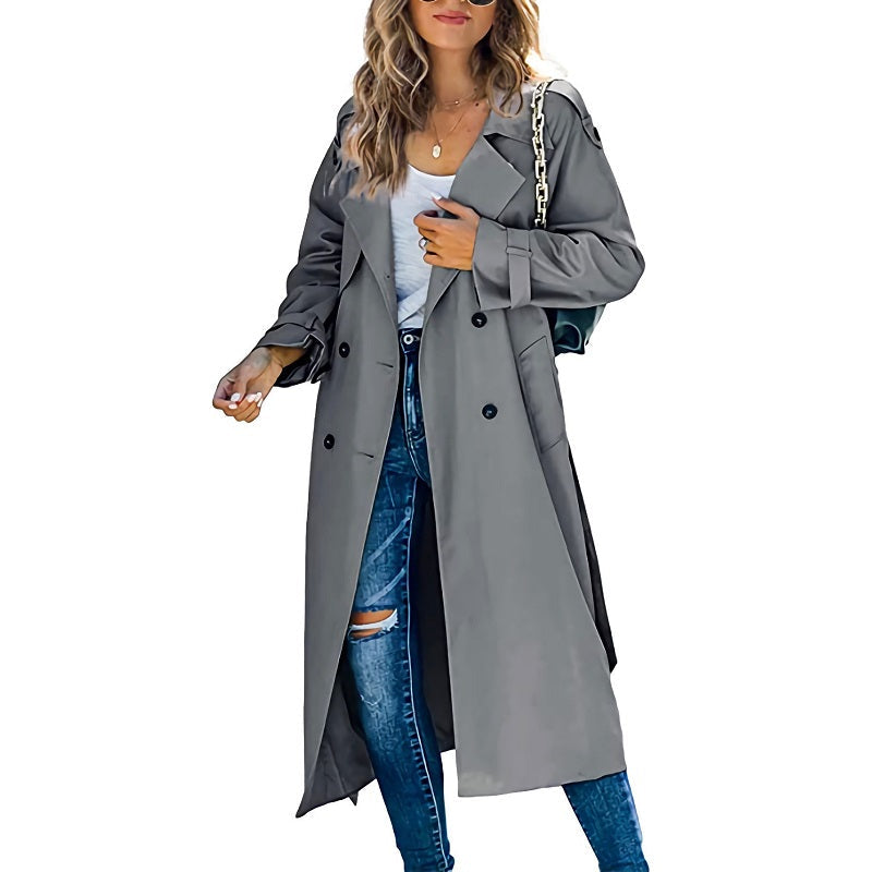 Ladies' Long Coat with Buttons and Long Sleeves
