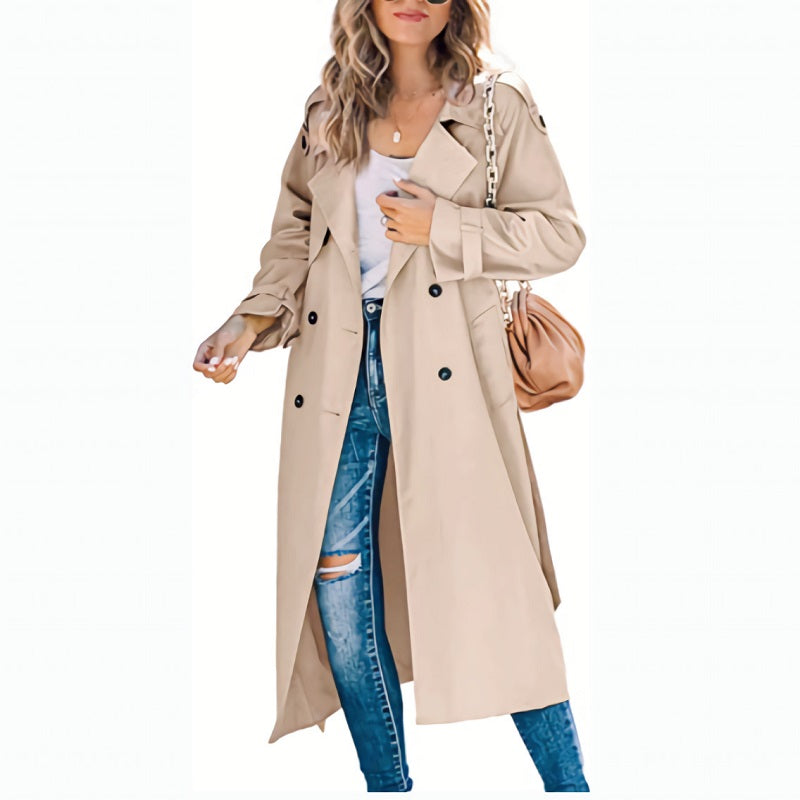 Ladies' Long Coat with Buttons and Long Sleeves