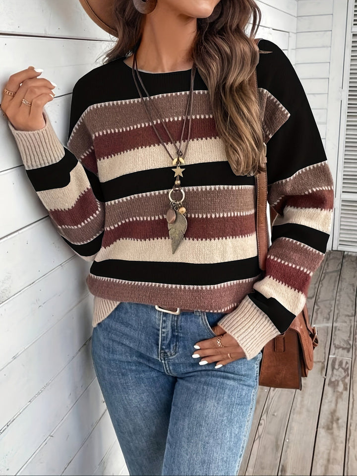 Delphine | Women's Striped Crew Neck Knitted Jumper Loose Fit