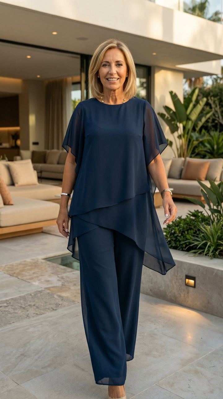 Women’s Layered Two-Piece Trouser Set – Flowing Occasion Outfit for Weddings