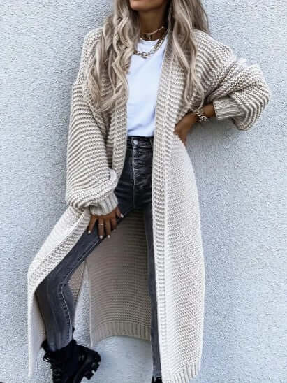 Sidonia | Women's Long Chunky Knit Cardigan Side Slits Open Front