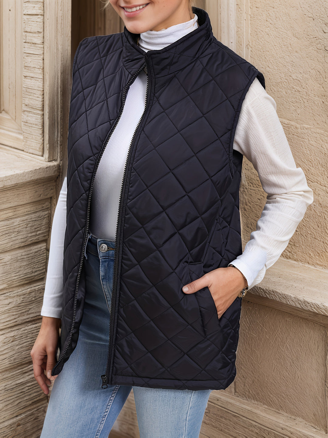 Eileen | Diamond-Quilted Longline Gilet