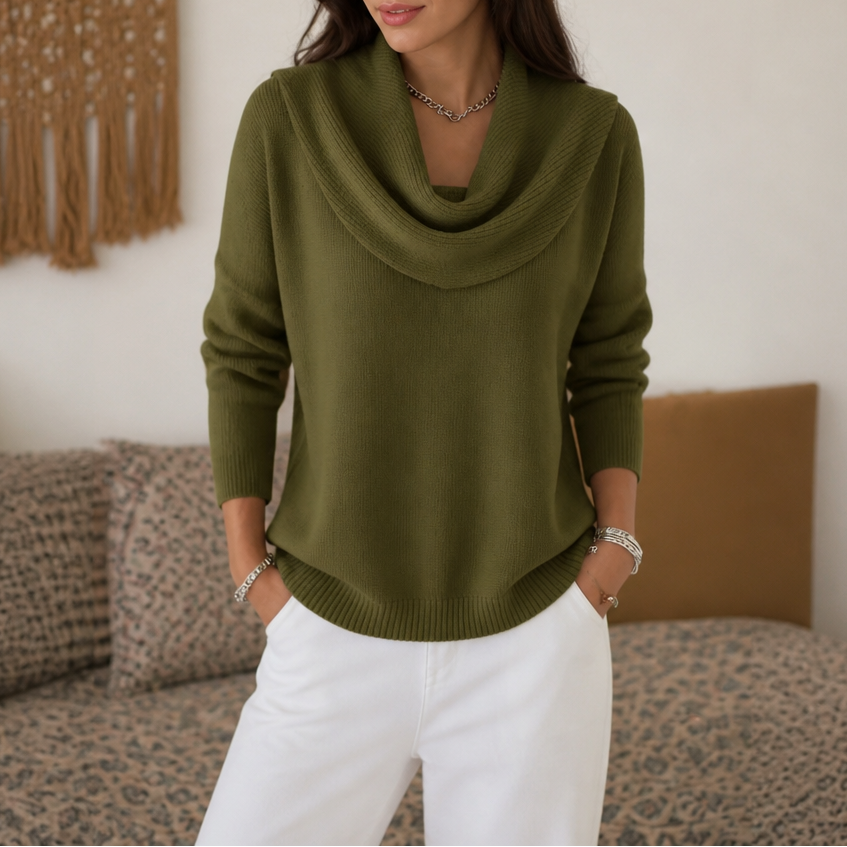 Isabelle | Women's Cowl Neck Knitted Jumper Draped Neckline Stretch