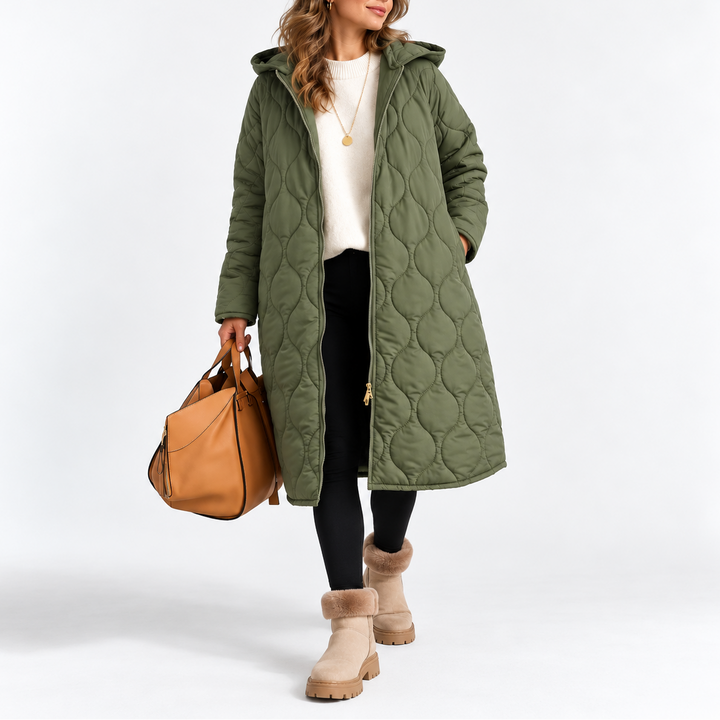 Lavinia | Women's Long Quilted Hooded Winter Coat Side Pockets