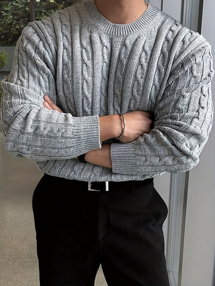 Preston | Men's Chunky Cable Knit Jumper Crew Neck Twisted