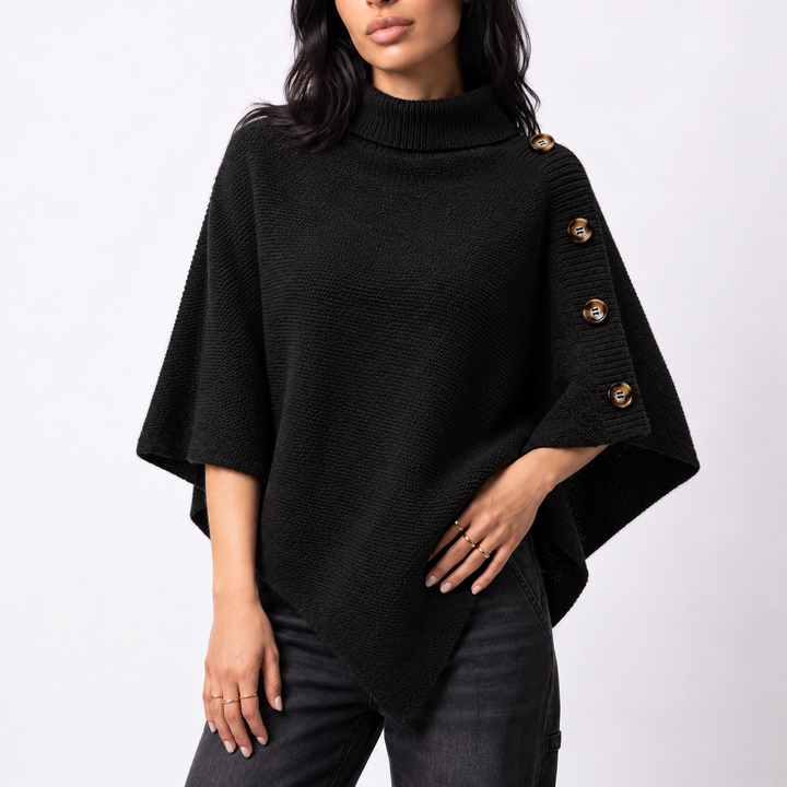 Marina | Women's Knitted Roll Neck Poncho Asymmetric Hem