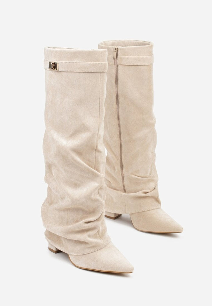 Seraphina | Women's Faux Suede Knee High Slouch Boots Pointed Toe
