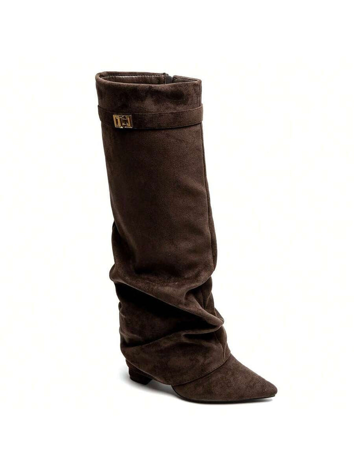 Seraphina | Women's Faux Suede Knee High Slouch Boots Pointed Toe