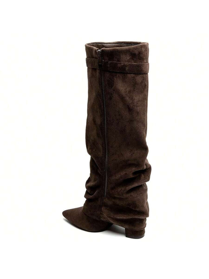 Seraphina | Women's Faux Suede Knee High Slouch Boots Pointed Toe