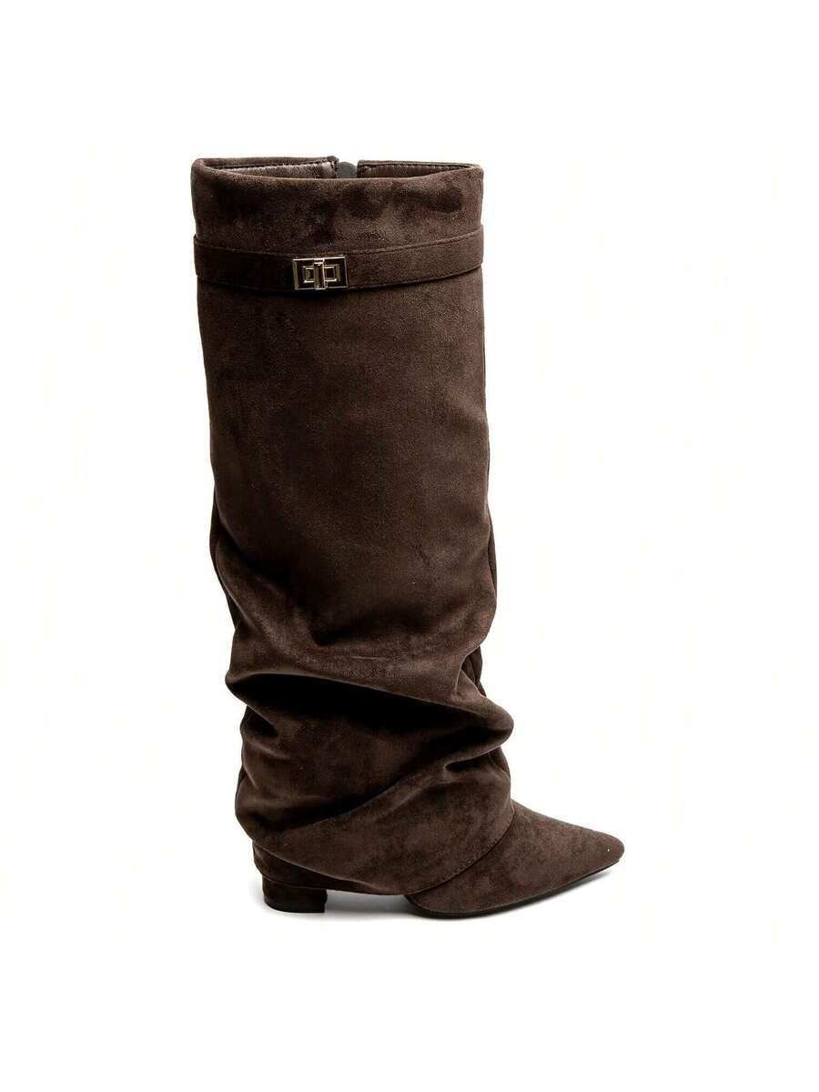 Seraphina | Women's Faux Suede Knee High Slouch Boots Pointed Toe