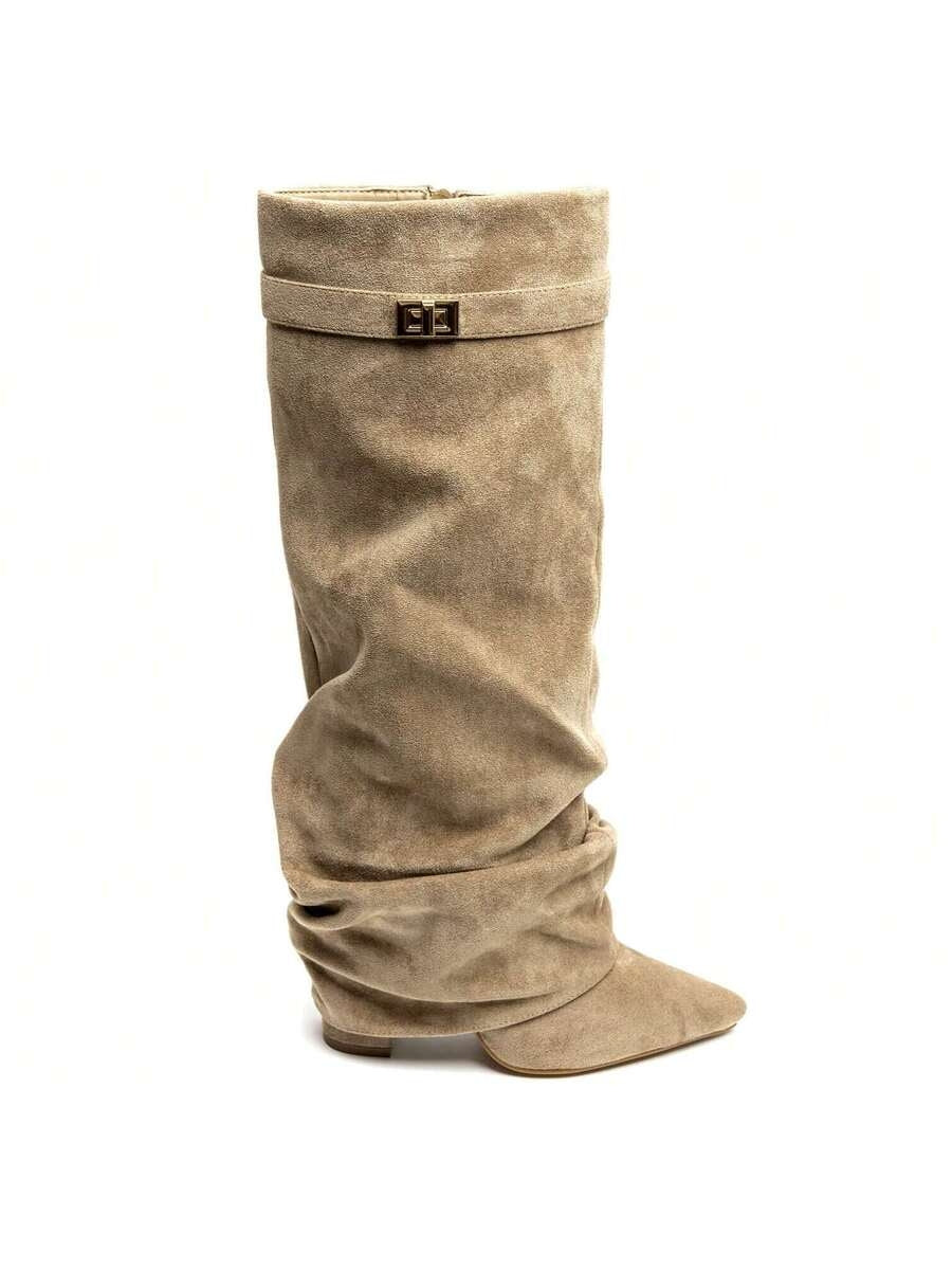 Seraphina | Women's Faux Suede Knee High Slouch Boots Pointed Toe