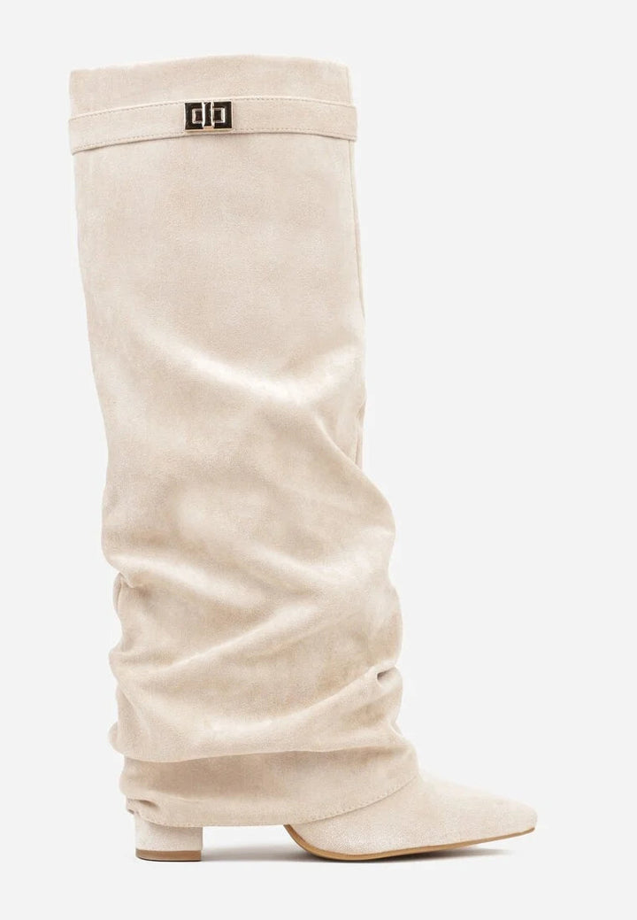 Seraphina | Women's Faux Suede Knee High Slouch Boots Pointed Toe