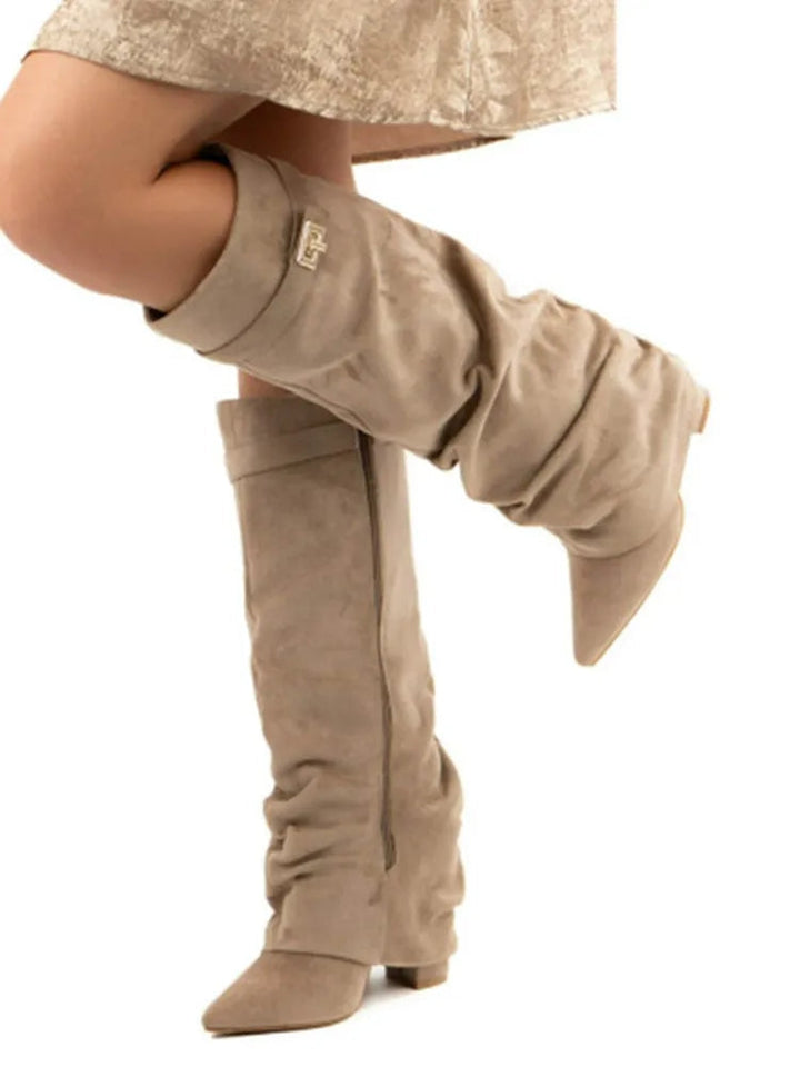 Seraphina | Women's Faux Suede Knee High Slouch Boots Pointed Toe