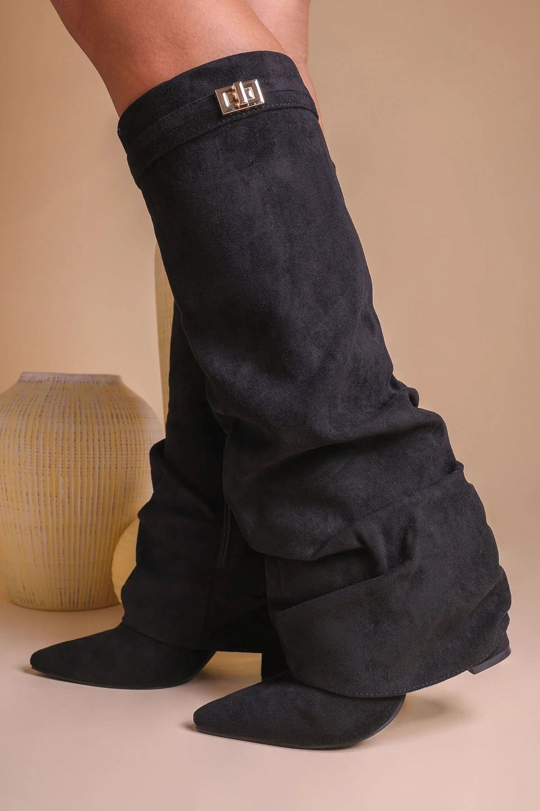 Seraphina | Women's Faux Suede Knee High Slouch Boots Pointed Toe