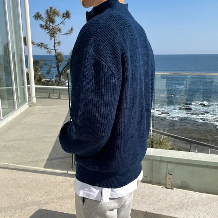 Warren | Men's Thick Half-Zip Knitted Jumper High Collar Ribbed