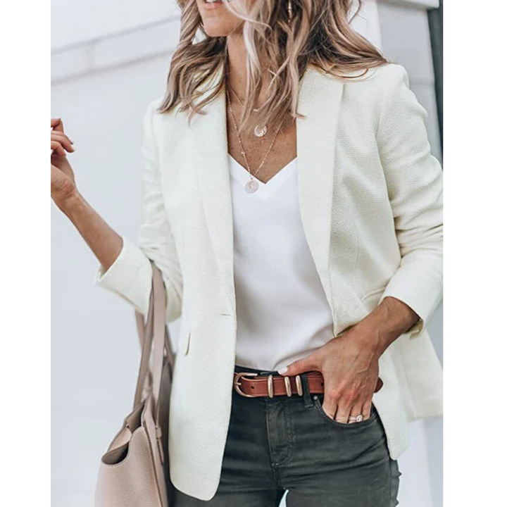 Adelinde | Women's Fitted Single-Button Blazer Lapel Collar Flap Pockets