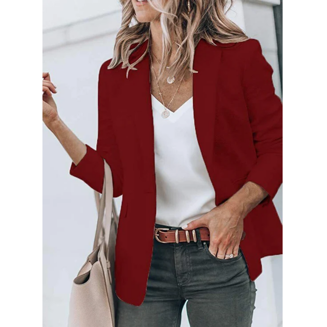 Adelinde | Women's Fitted Single-Button Blazer Lapel Collar Flap Pockets