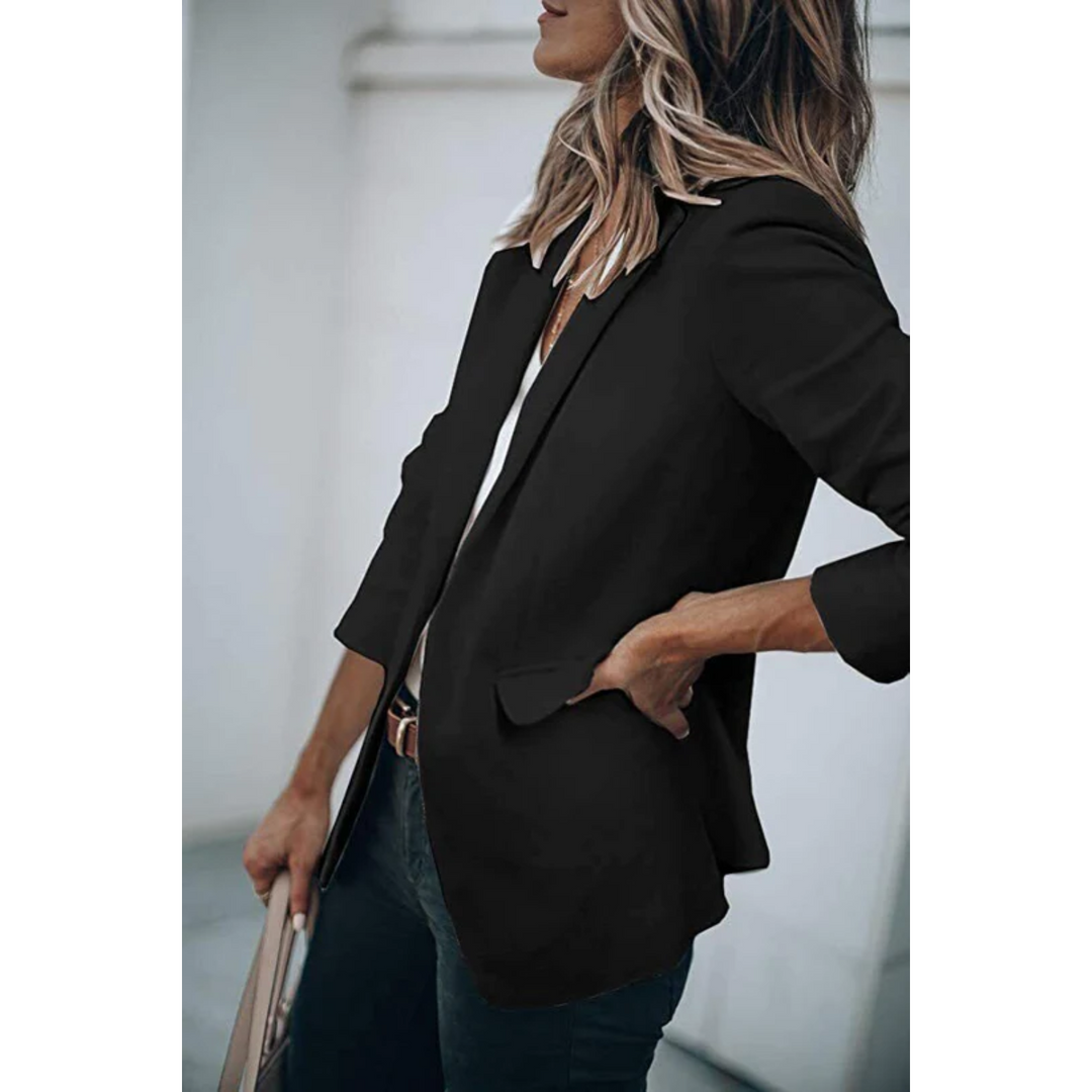 Adelinde | Women's Fitted Single-Button Blazer Lapel Collar Flap Pockets