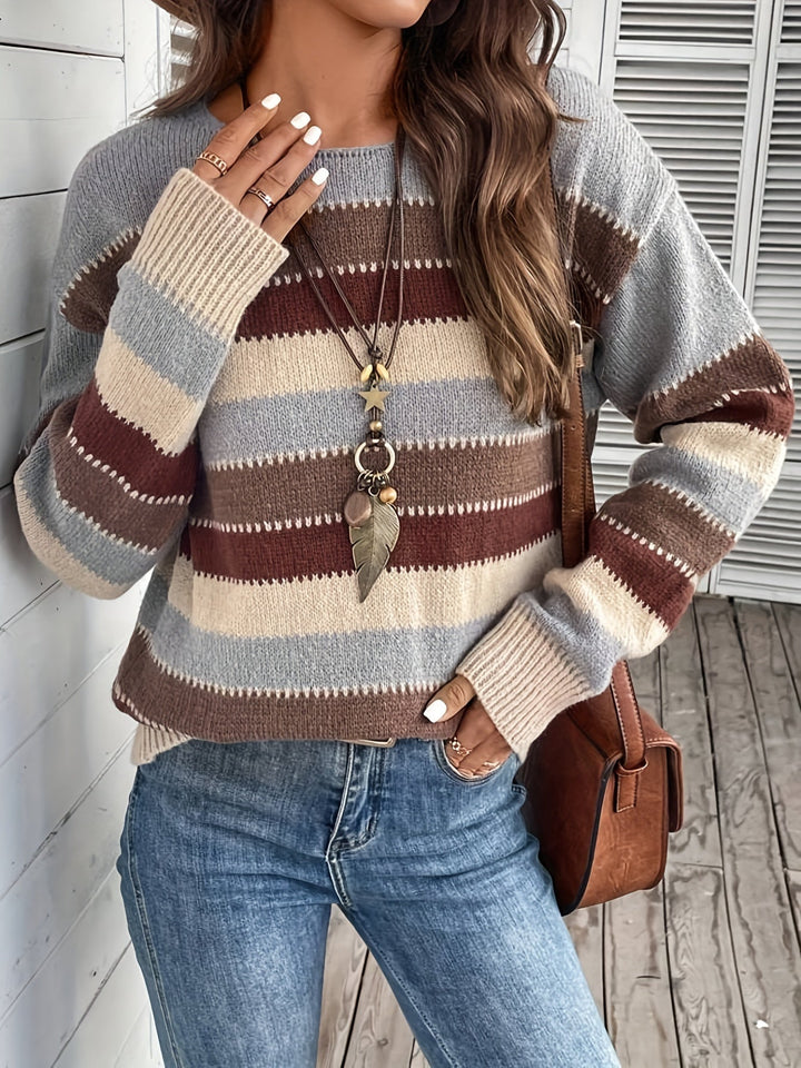 Delphine | Women's Striped Crew Neck Knitted Jumper Loose Fit