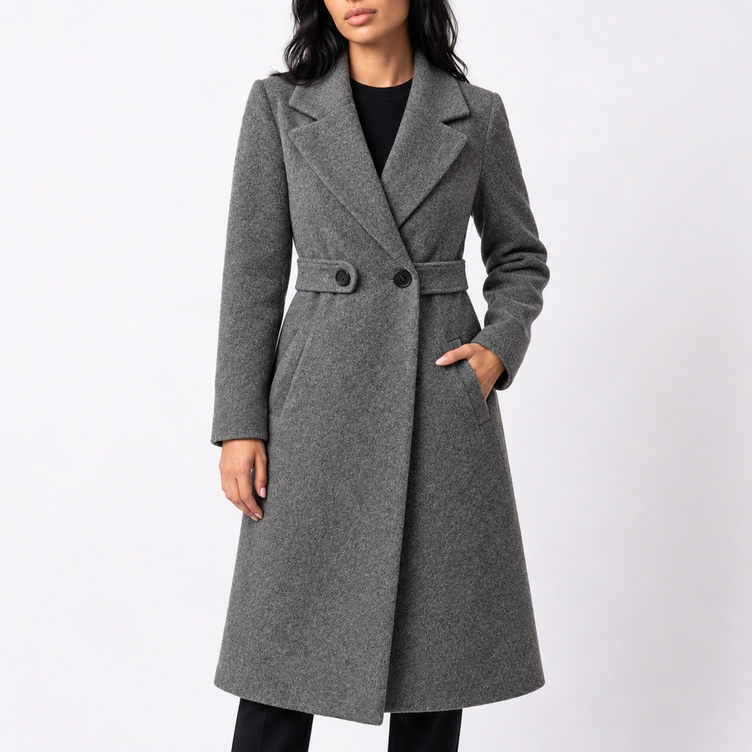 Rosamund | Women's Long Belted Wool Coat Wide Notched Lapels