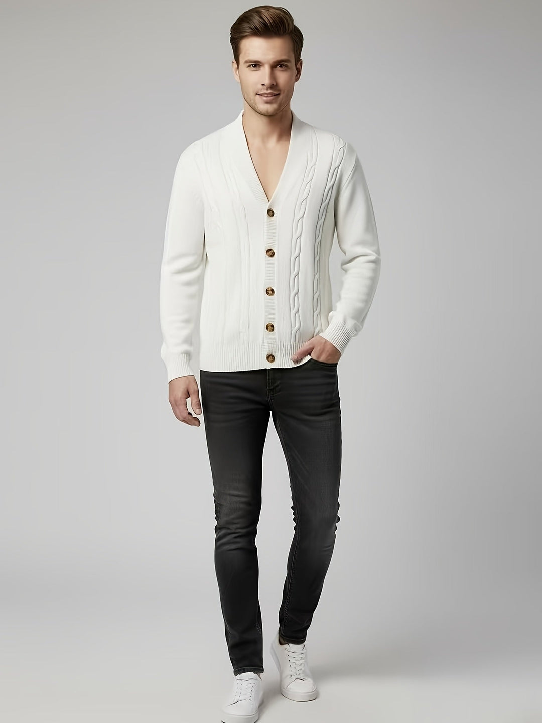 Donovan | Men's Cable Knit Cardigan Button Front Long Sleeve